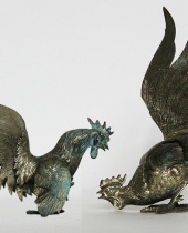 Coppia di galli in lega di bronzo