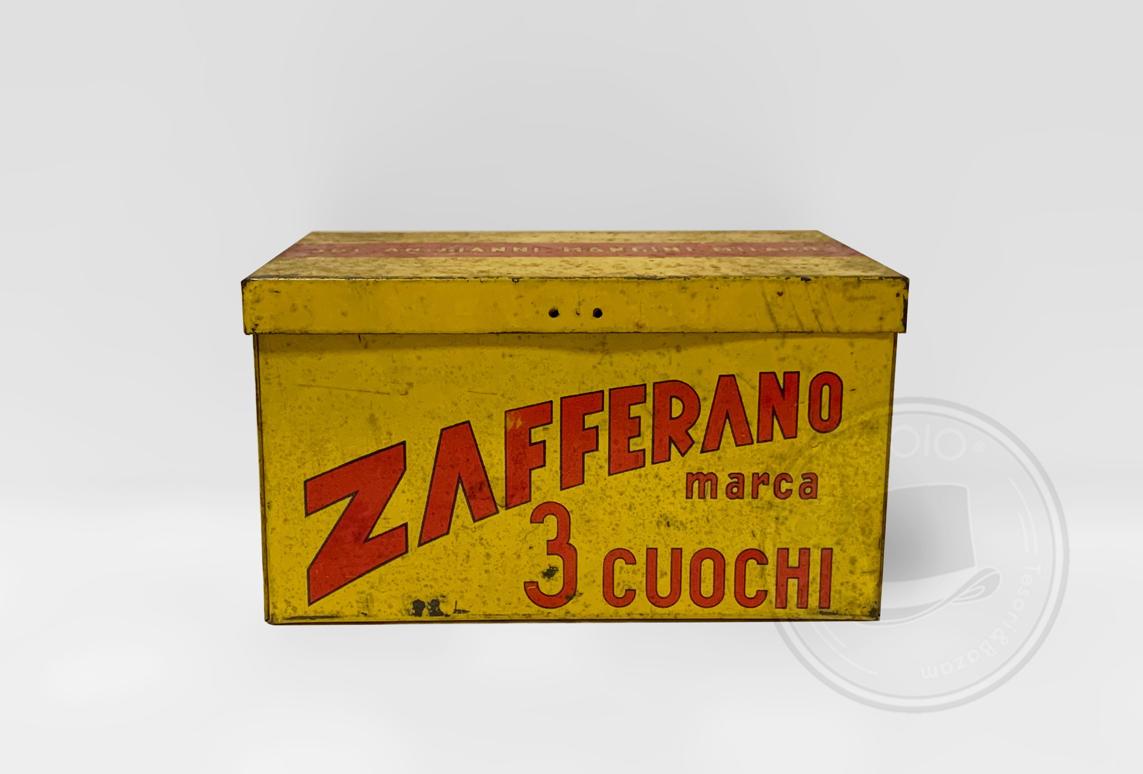 Scatola di latta vintage Zafferano 3 Cuochi